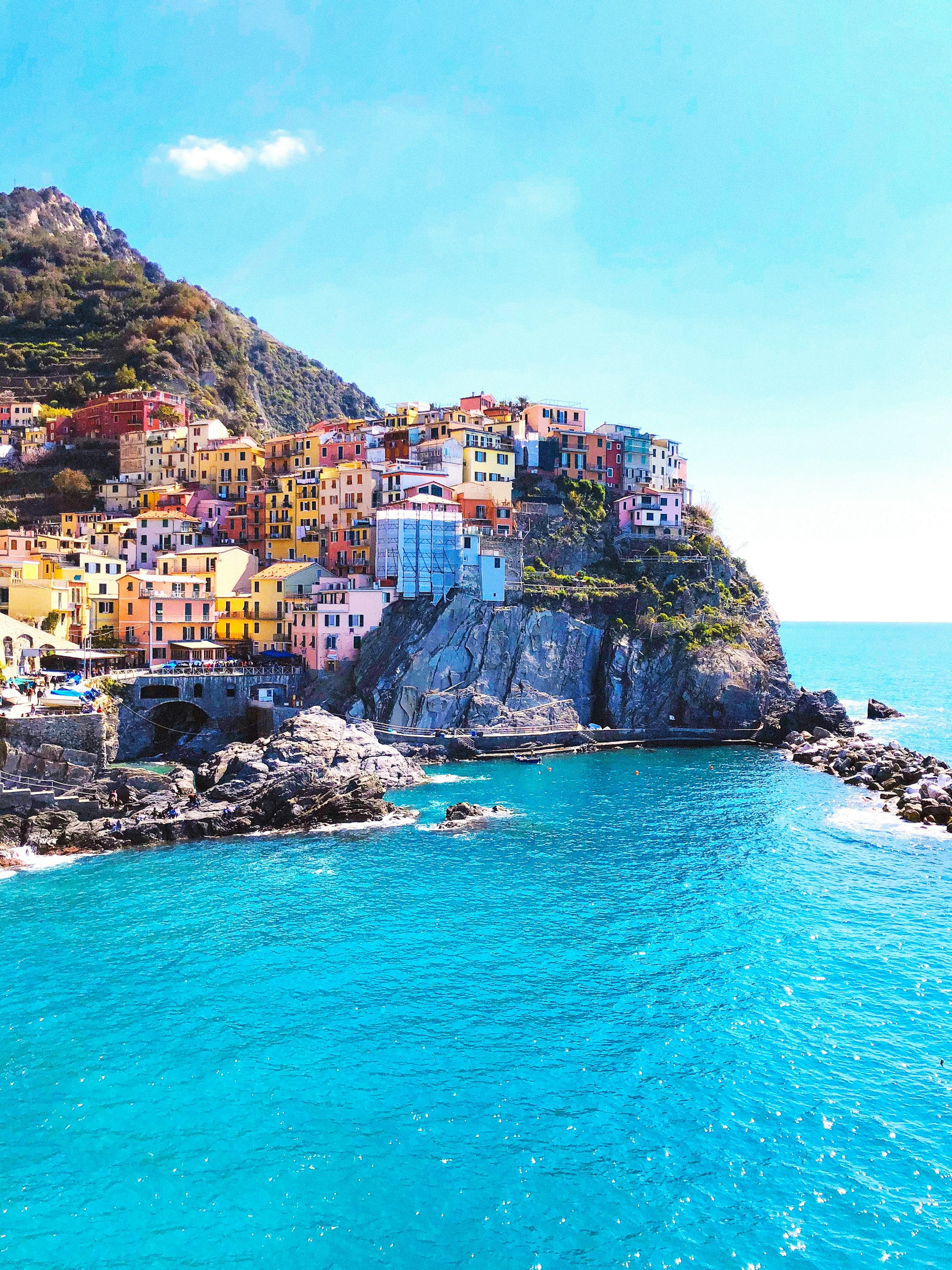 Mediterranean Water with cliff and colorful buildings