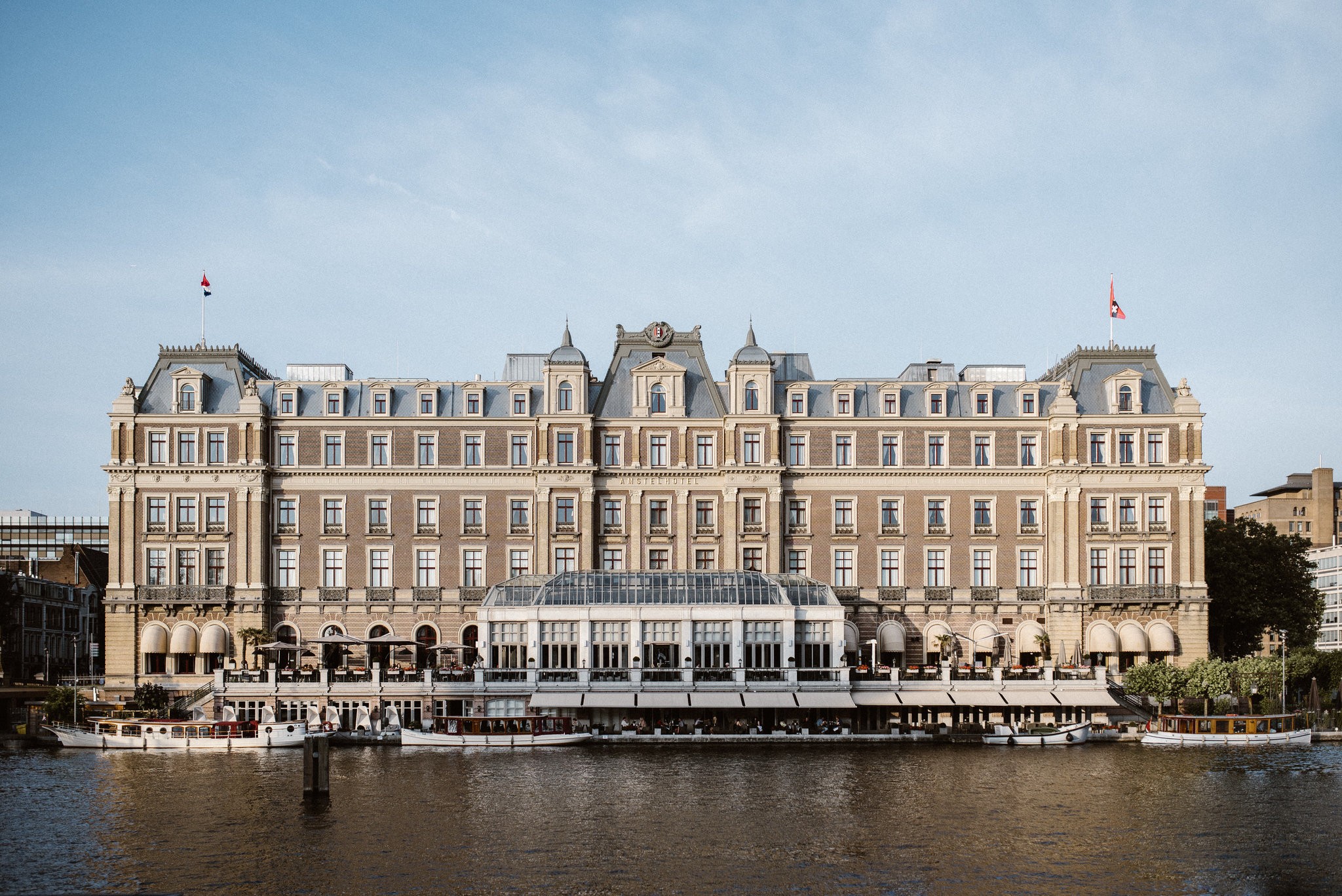 Long rectangle building in Amsterdam on the water
