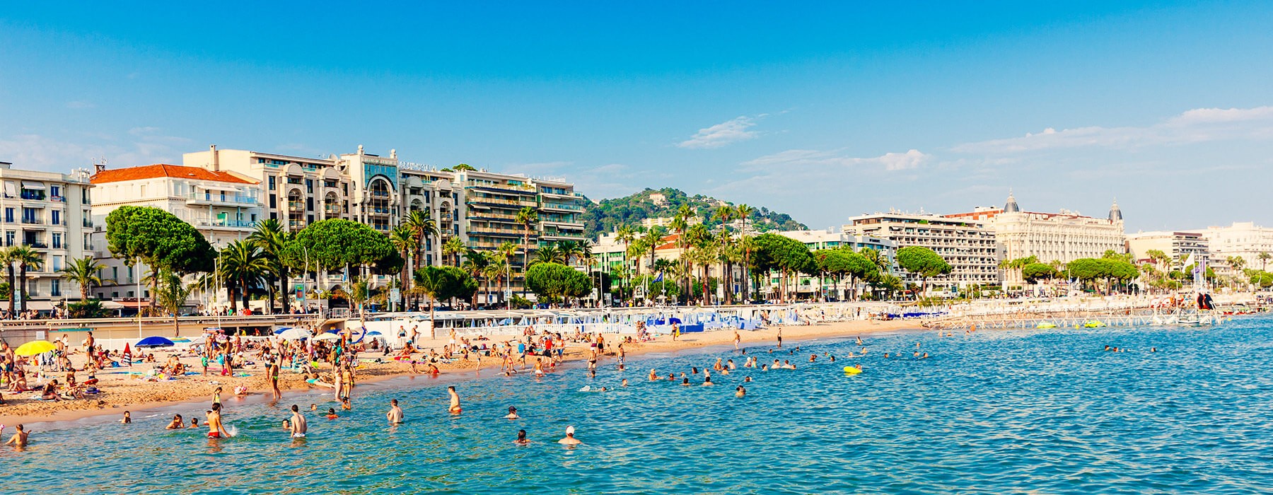 Beach wtih people swimming