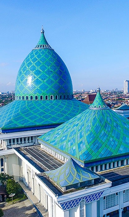 blue and green colored roof tops